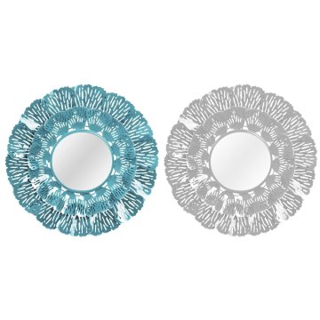 BigBuy Stensko ogledalo DKD Home Decor Blue Metal Coral White 60 x 7 x 60 cm Sredozemlje (2 enoti)