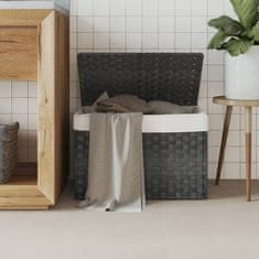 Vidaxl Košara za perilo s pokrovom siva 55,5x35x34 cm poli ratan