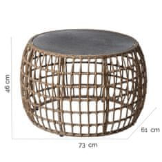 BigBuy Sredinska miza Ariki Miza Jekleni ratan Kaljeno steklo sintetični ratan 73 x 61 x 46 cm
