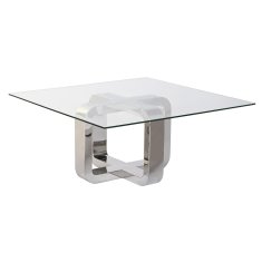 BigBuy Sredinska miza DKD Home Decor Srebrno jeklo Aluminij Kaljeno steklo 100 x 100 x 45 cm