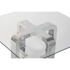 BigBuy Sredinska miza DKD Home Decor Srebrno jeklo Aluminij Kaljeno steklo 100 x 100 x 45 cm