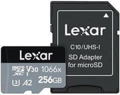 Lexar Lexarjeva pomnilniška kartica microSDXC UHS-I, 256 GB, visoka zmogljivost 1066x, branje/pisanje: 160/120 MB/s, C10 A2 V30 U3