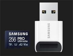 Samsung Samsungova pomnilniška kartica 256GB PRO Ultimate CL10 Micro SDXC Grade 3 (no/z: do 200/130MBs) + adapter USB