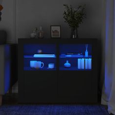 Vidaxl Stranska omarica z LED lučkami 2 kosa črn inženirski les