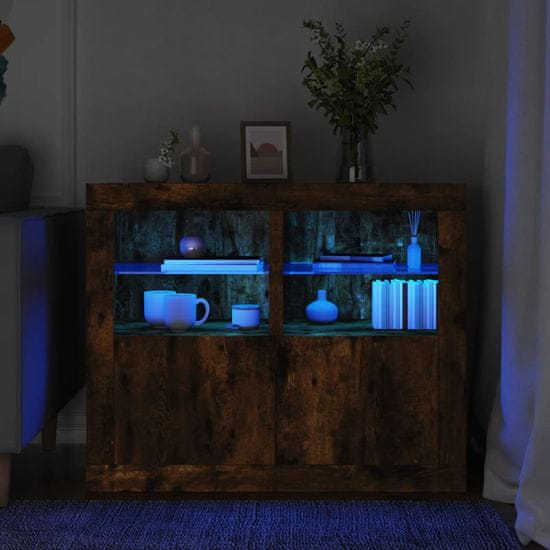 Vidaxl Stranska omarice z LED lučkami 2 kosa dimljen hrast
