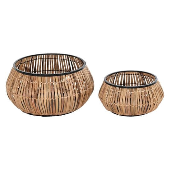 DKD Home Decor Komplet loncev DKD Home Decor Natural Black Metal Rattan (50 x 50 x 25,4 cm)