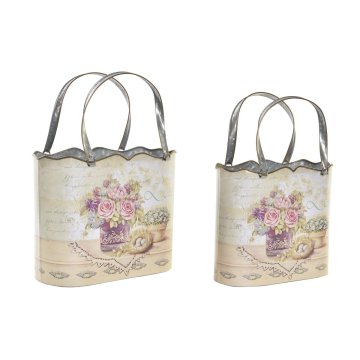 DKD Home Decor Komplet loncev DKD Home Decor 29 x 13 x 38,5 cm Pink Metal Flowers Shabby Chic