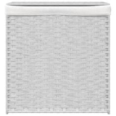 Vidaxl Košara za perilo z 2 predelkoma bela 53x35x57 cm poli ratan