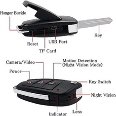 KJB Obesek za ključe z vgrajeno kamero 32GB FULL HD in nočnim vidom (IR)