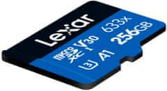 Lexar 256 GB visoko zmogljivega 633x microSDXC UHS-I (branje/pisanje: 100/45 MB/s) C10 A1 V30 U3 + adapter