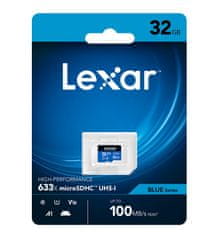 Lexar 32 GB visoko zmogljiva pomnilniška kartica microSDHC UHS-I (branje/pisanje: 100/20 MB/s) C10 A1 V10 U1