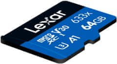 Lexar 64 GB visoko zmogljivega 633x microSDXC UHS-I, (branje/pisanje: 100/45 MB/s) C10 A1 V30 U3
