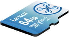 Lexar 64 GB FLY visoko zmogljiva pomnilniška kartica microSDXC UHS-I (branje/pisanje: 160/60 MB/s) C10 A2 V30 U3