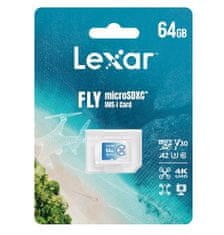 Lexar 64 GB FLY visoko zmogljiva pomnilniška kartica microSDXC UHS-I (branje/pisanje: 160/60 MB/s) C10 A2 V30 U3