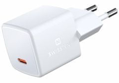 SWISSTEN omrežni adapter GaN USB-C 33W PD mini 3x3x3 cm Bela