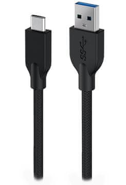 Genius Polnilni kabel ACC-A2CC-3A, 100 cm, USB-A na USB-C, 3A, QC3.0, pleten, črn
