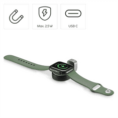 Hama MFi brezžični magnetni polnilec za Apple Watch, USB-C, kompakten, črno-beli