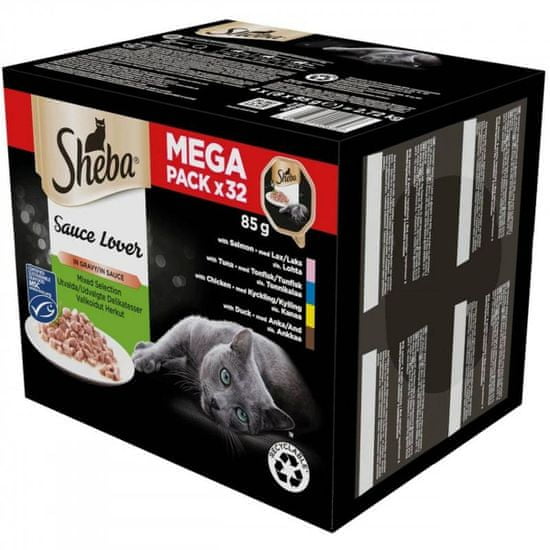 slomart hrana za mačke sheba megapack piščanec losos tuna račka 32 x 85 g