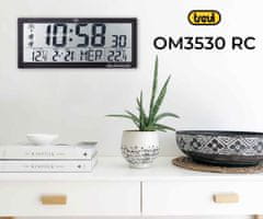 OM 3530 RC digitalna ura, stenska/namizna, + zunanji senzor, čas, datum, temperatura, alarm, črna