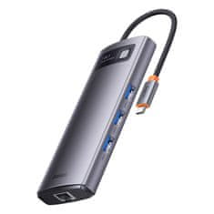 BASEUS Vozlišče 7v1 Baseus Metal Gleam Series, USB-C do 3x USB 3.0 + 2x HDMI + USB-C PD + Ethernet RJ45