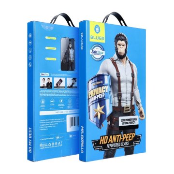 BLUEO Mr. Monkey Glass 5D kaljeno steklo - Apple iPhone 17 Pro črno (visoka stopnja zasebnosti)