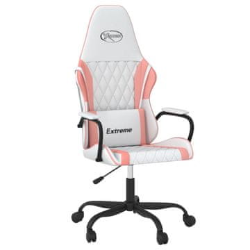 Vidaxl Gaming stol Bela in roza umetno usnje