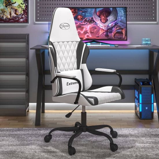 Vidaxl Gaming stol bela in črna umetno usnje