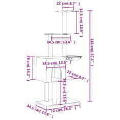 Greatstore Mačje drevo s praskalniki iz sisala temno sivo 145 cm