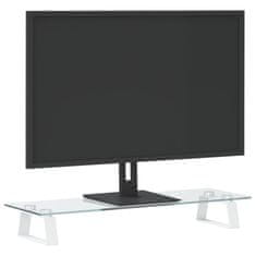 shumee Stojalo za monitor belo 60x20x8 cm kaljeno steklo in kovina