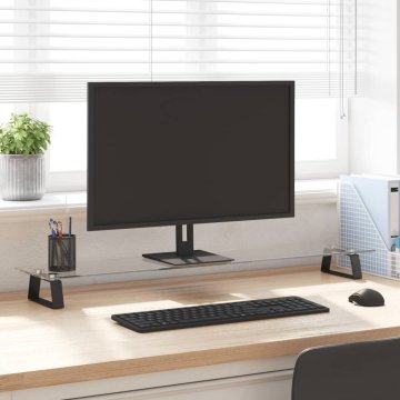 Vidaxl vidaXL Stojalo za monitor, črno, 100 x 20 x 8 cm, kaljeno steklo, kovinsko