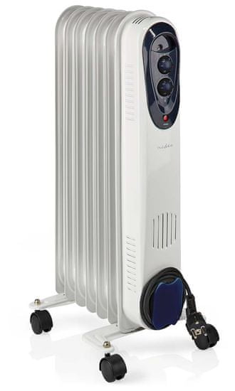 Nedis Prenosni oljni radiator / termostat/ 1500 W/ 7 reber/ 3 nastavitve temperature/ zaščita pred prevrnitvijo/ bela