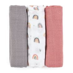 Petite&Mars PETITE&amp;MARS Komplet muslinskih plenic iz bambusa 3 kosi Moussy Rose Rainbows, 68 x 68 cm