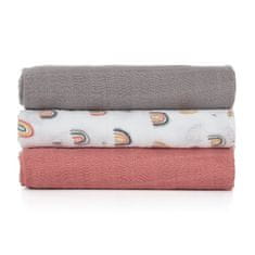Petite&Mars PETITE&amp;MARS Komplet muslinskih plenic iz bambusa 3 kosi Moussy Rose Rainbows, 68 x 68 cm