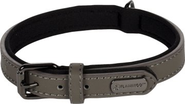 Flamingo Binti Usnjena ovratnica z neoprenom Grey S