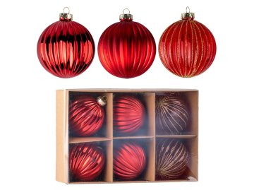 Steklene kroglice 6 kosov 60 mm za drevesa mešanica, rdeča, zlata bleščice