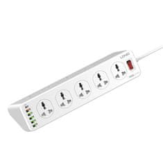 slomart napajalnik ldnio sc10610 z 10 vtičnicami, 5x usb, 1x usb-c, 2500W, eu/us, 2m (bela)