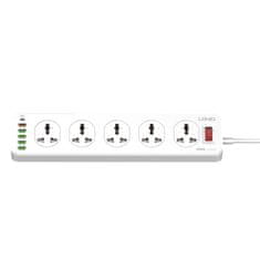 slomart napajalnik ldnio sc10610 z 10 vtičnicami, 5x usb, 1x usb-c, 2500W, eu/us, 2m (bela)