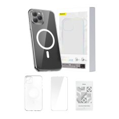 slomart zaščitni ovitek baseus magnetic crystal clear za iphone 11 pro (prozoren) + kaljeno steklo + komplet za čiščenje