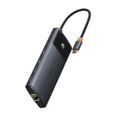 slomart adapter hub 10v1 baseus usb-c - 2xhdmi, 3xusb-a, usb-c, rj45, sd/tf, pd (črn)