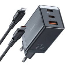 Mcdodo GaN CH-1544 omrežni polnilnik, 2x USB-C, 1x USB, 67 W + kabel USB-C za USB-C (črn)