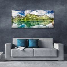 tulup.si Slika na akrilnem steklu Mountain lake landscape 125x50 cm 2 obešalnika