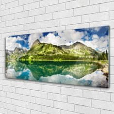 tulup.si Slika na akrilnem steklu Mountain lake landscape 125x50 cm 2 obešalnika