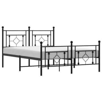 Vidaxl Kovinski posteljni okvir z vzglavjem in vznožjem črn 135x190 cm