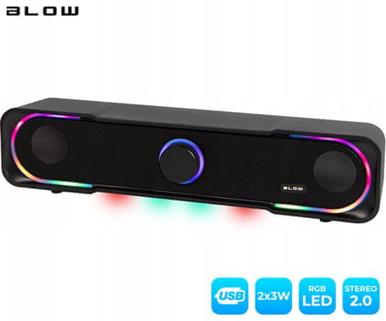 Blow MS-32 Adrenaline računalniški zvočnik / soundbar, 2.0 STEREO, USB, RGB LED osvetlitev
