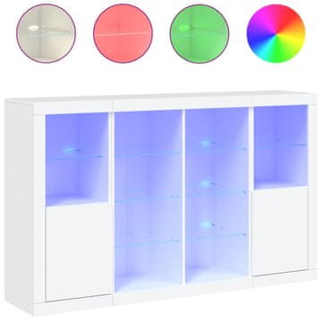 Vidaxl Komoda z LED diodami 3 kosi bel inženirski les