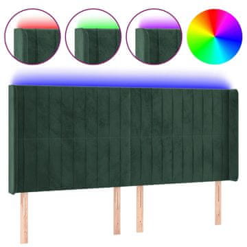 Vidaxl LED posteljno vzglavje temno zeleno 163x16x118/128 cm žamet