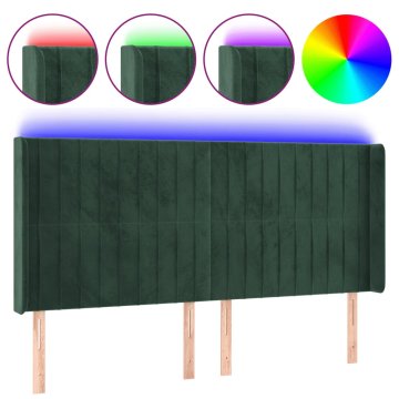 Vidaxl LED posteljno vzglavje temno zeleno 183x16x118/128 cm žamet