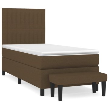Vidaxl Box spring postelja z vzmetnico temno rjava 90x200 cm blago