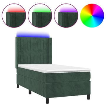 Vidaxl Box spring postelja z vzmetnico LED tem. zelena 80x200 cm žamet