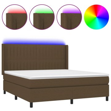 Vidaxl Box spring postelja z vzmetnico LED temno rjava 180x200cm blago